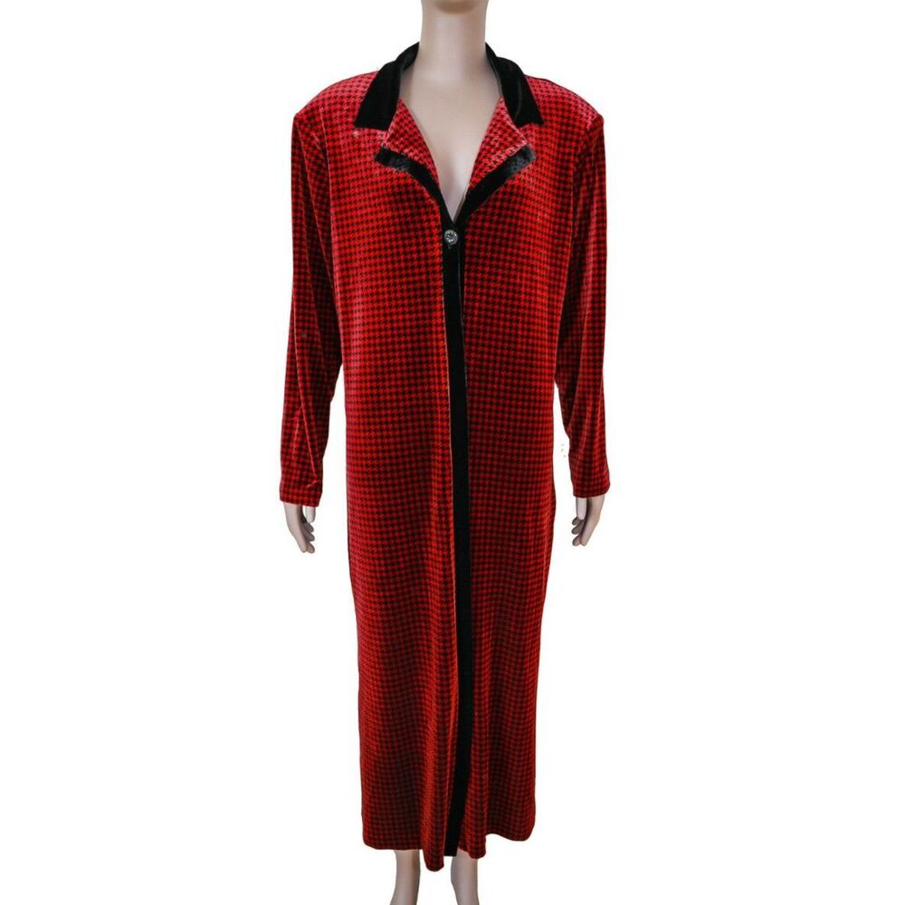 Velvet Houndstooth Coat Formal Evening Blazer Long Coat Overcoat Size‎ Large